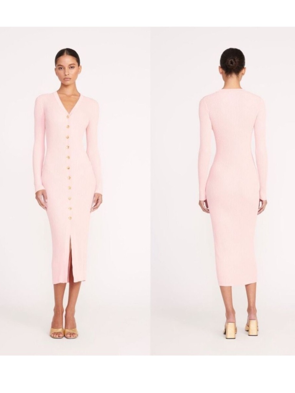STAUD Pink Ribbed Button-Front‎ Dress